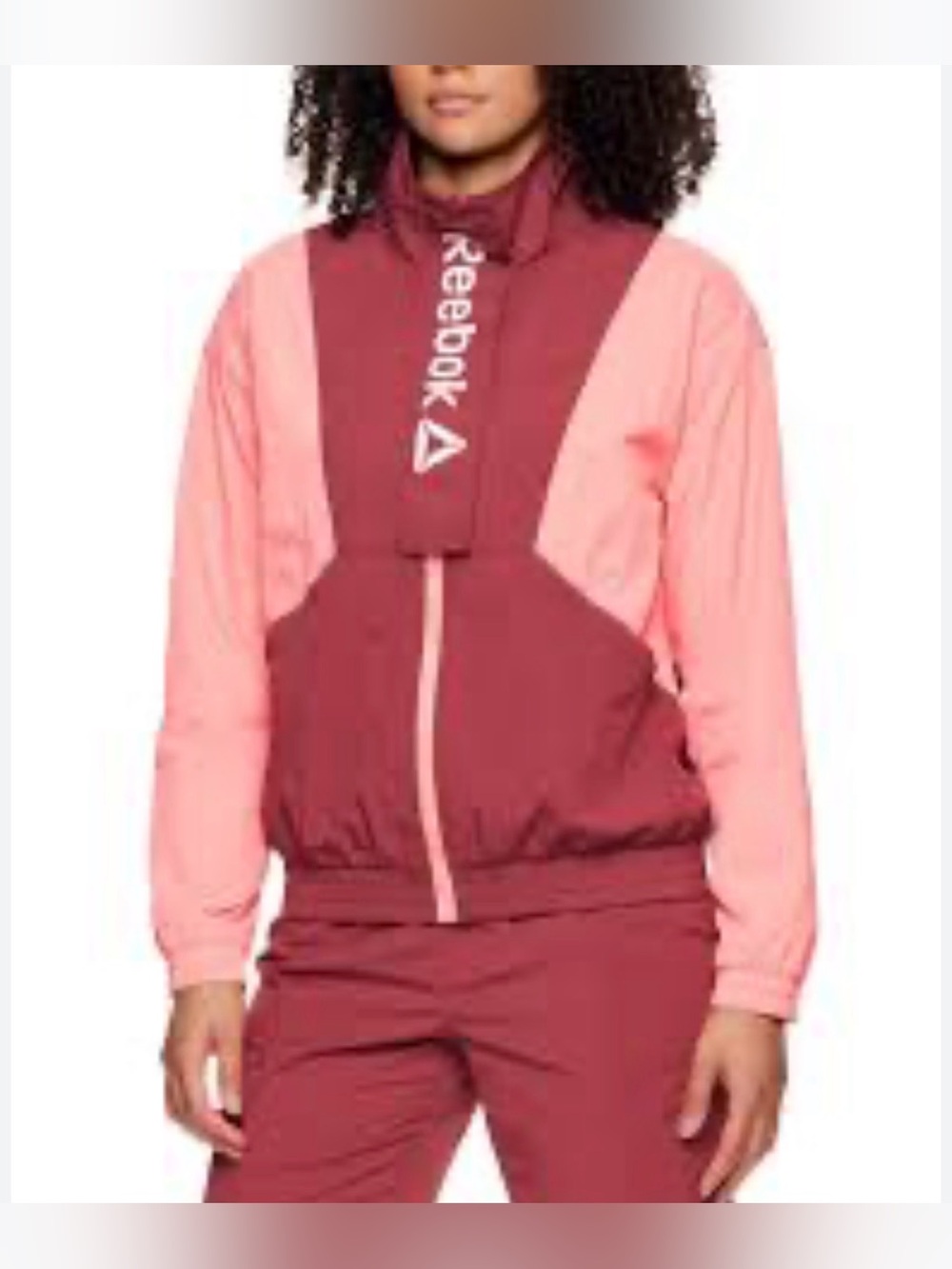 Reebok Womens Focus maroon and pink color block Track Jacket medium